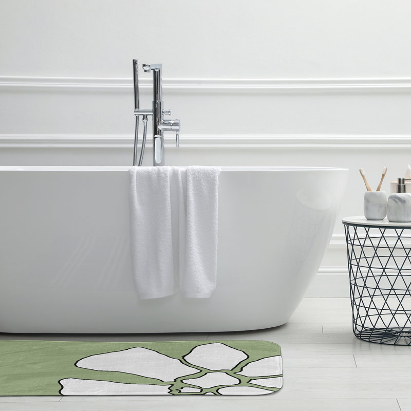 Tapis de bain Petal Lines, L 17 po x L 24 po, Vert/blanc