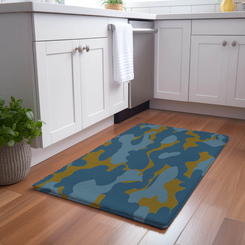 Camouflage Area Rug in Mustard Blue, Rectangle 3' x 5'