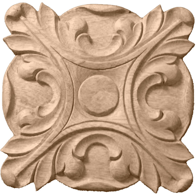 Unfinished Rubberwood Architectural Square Rosette Applique