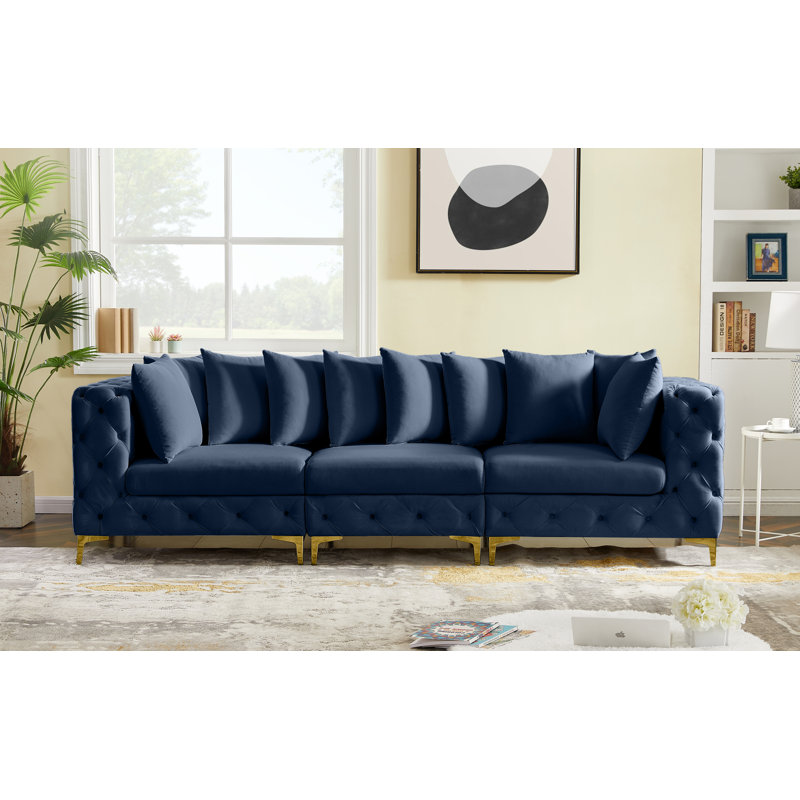 Izamar 109'' Velvet Sofa, Navy Velvet