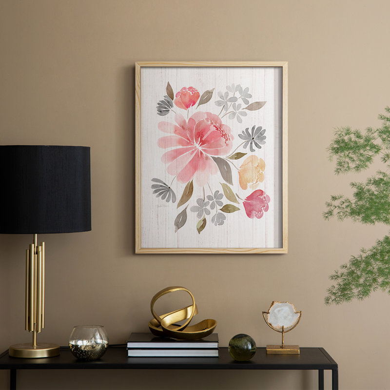 «Loose Peony I», reproduction encadrée - bois massif, Naturel, H 11 po x l 9 po