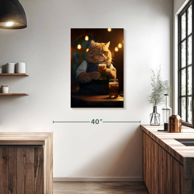 Brampt Orange Tabby Cat Drinking Beer, 36" H x 24" W