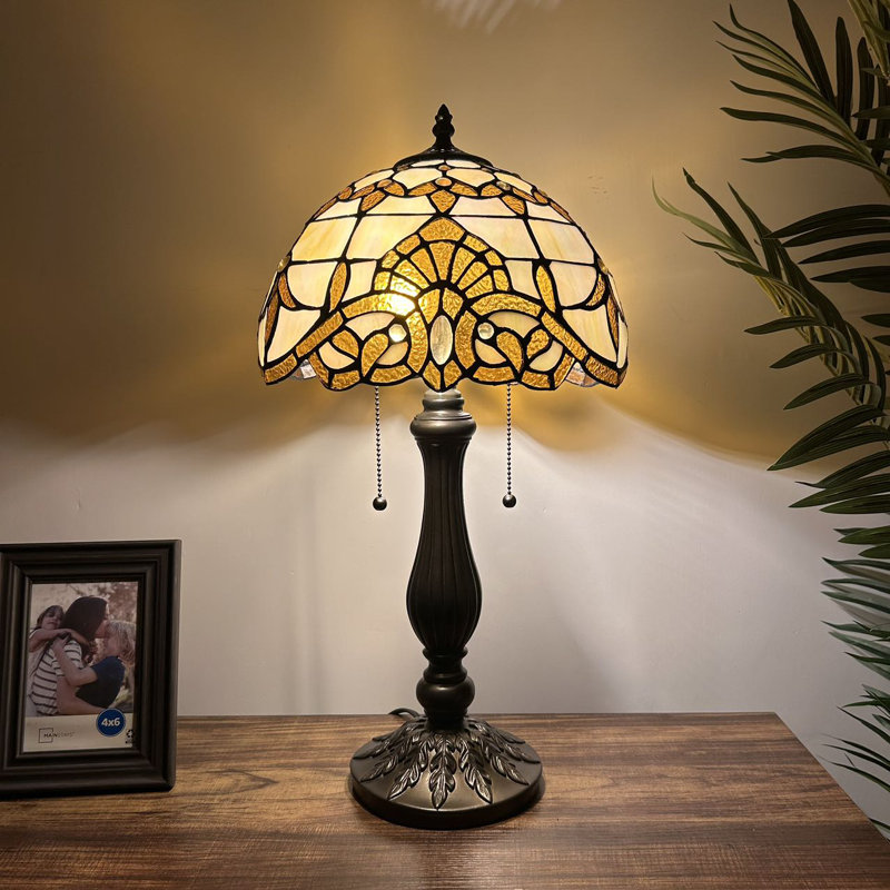 Simonson Tiffany Table Lamp Gold Stained Glass Baroque Style Lavender Included LED Bulbs 22"H*12"W*12"D