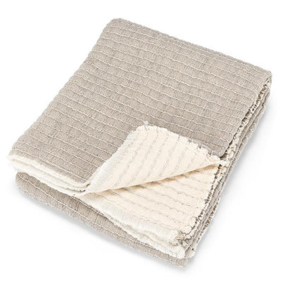 Jeté de surpiqûre Abbott 50 x 60 100% coton délavé à la mousseline avec des coutures texturées, conception réversible - canapé douillet ou accent de lit en gris neutre