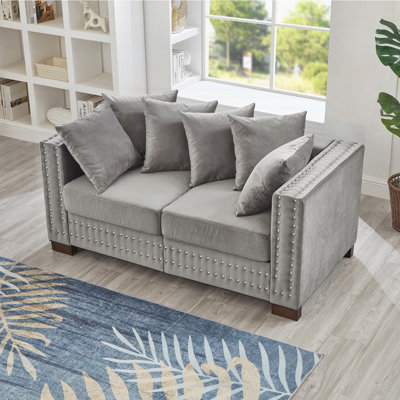 Upholstered Velvet Couch Sofa with Silver Nails Decoration