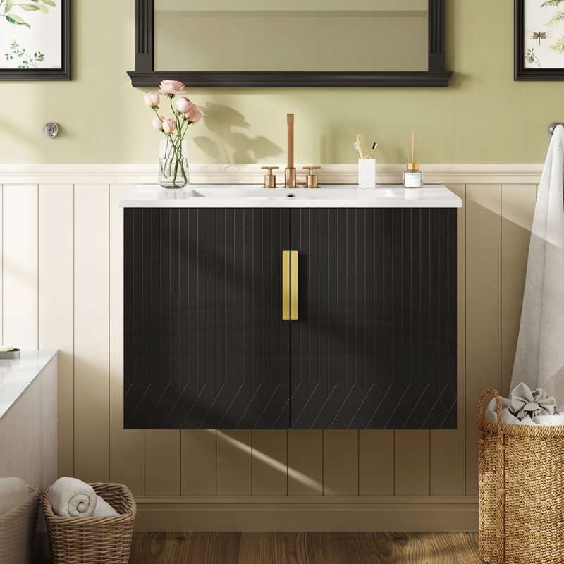 Meuble-lavabo 30 po avec lavabo en céramique rétro, Noir