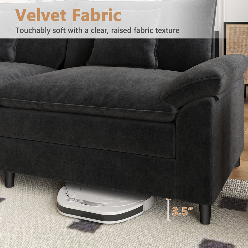 Chenille Double Sofa With Two Footrests, Black