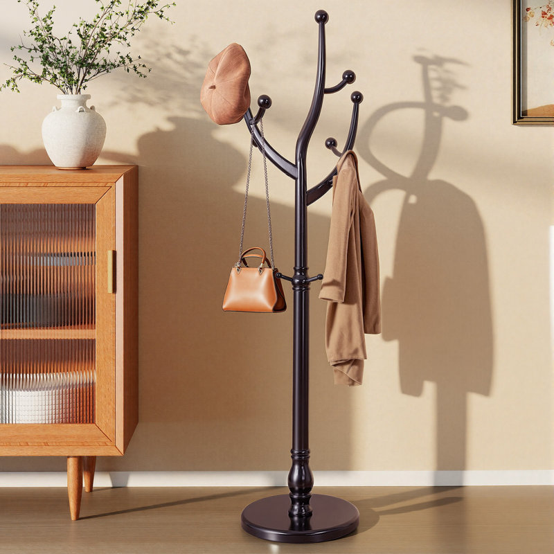 Ameeta 8-Hook Solid Wood Coat Rack, Dark Red