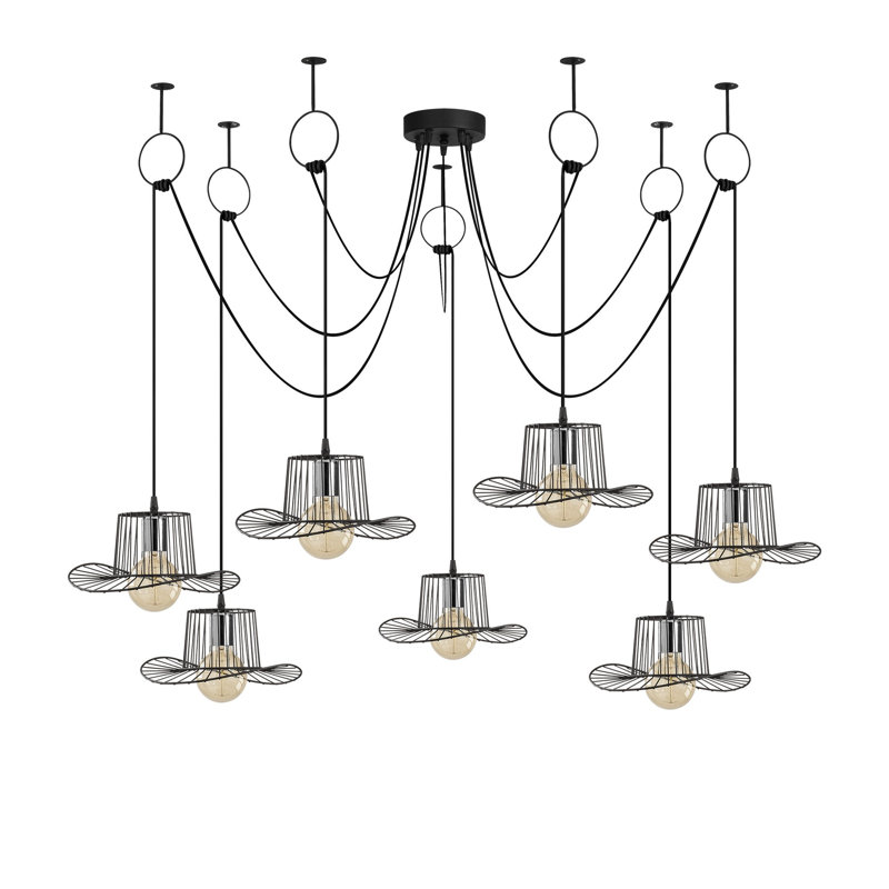 Lustre moderne noir, hauteur réglable, 62,2 po de diamètre x 48,0 po de hauteur | Corps en fer, 7 douilles E27 de 40 W maximum | Conception élégante IP20 pour le salon, la salle à manger et le vestibule, superbe luminaire de fantaisie