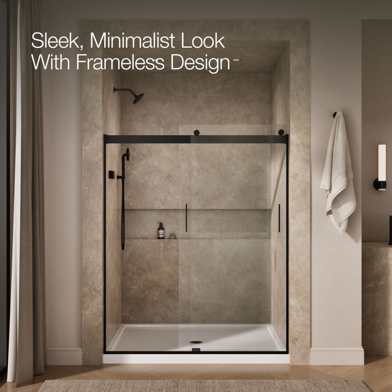 Levity 74" H x 59.63" W Bypass Shower Door with CleanCoat® Technology, Matte Black, Crystal Clear