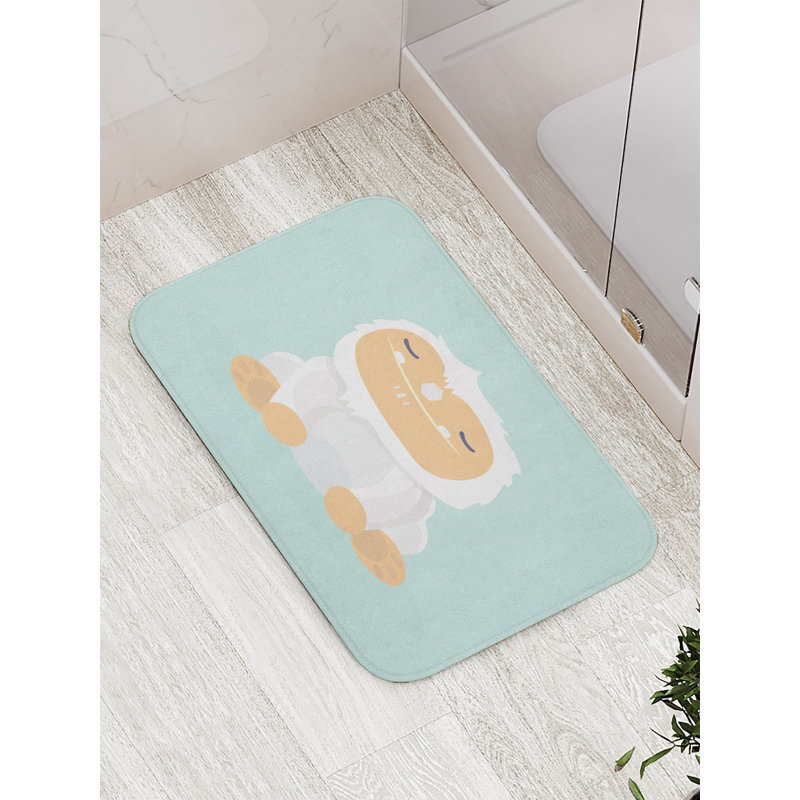 Mint Green and Sand Brown Yeti Graphic Bath Mat