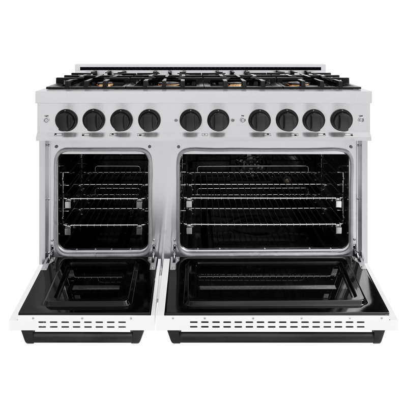 ZLINE Autograph 48" Classic DuraSnow Gas Range w/ 8 Burners & Bronze Accents, Matte Black, Satin Stainless Steel