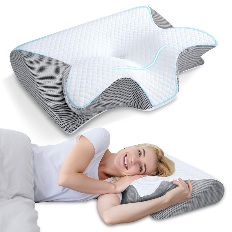 Gray Ergonomic Memory Foam Cervical Relief Pillow