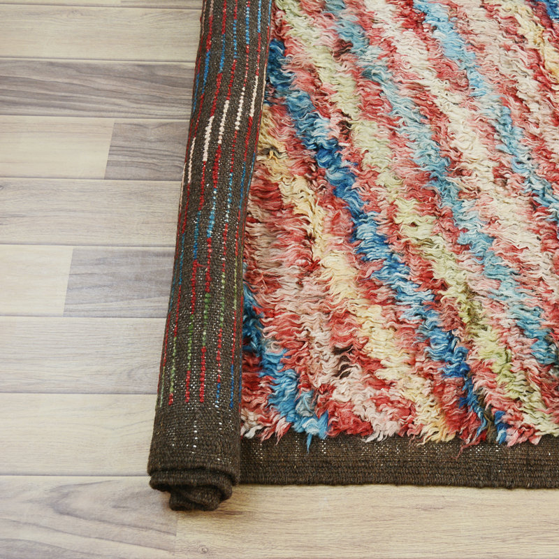 Tapis unique en laine noué à la main nouvel âge rouge / bleu 5 pi 1 po x 7 pi 8 po J chariot