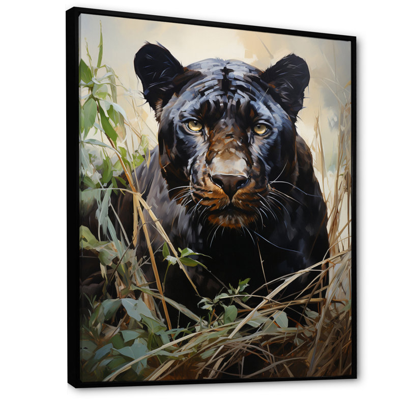 Panthère en plein air sur toile, H 32 po x l 24 po x P 1 po, Cadre flottant noir