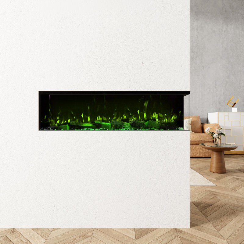 100" Recessed/Wall Mounted 3-Sided Electric Fireplace With  App And Wifi Smart Control, Panoramic RGB Dimming LED Flames, 1500W/3000W PTC Heating