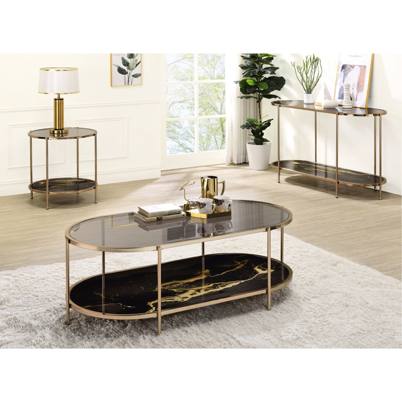 Metal End Table With Black Marble Print Feature & Practical Functionality Hall Legs Design