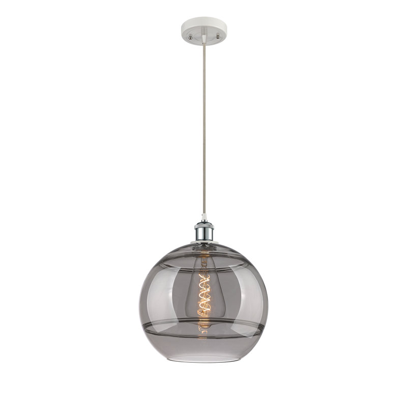 Luminaire suspendu à 1 lumière Ballston Bienes-516-G556, H 13,38 po x l 12 po x P 12 po, Gris fumée clair, Chrome poli blanc