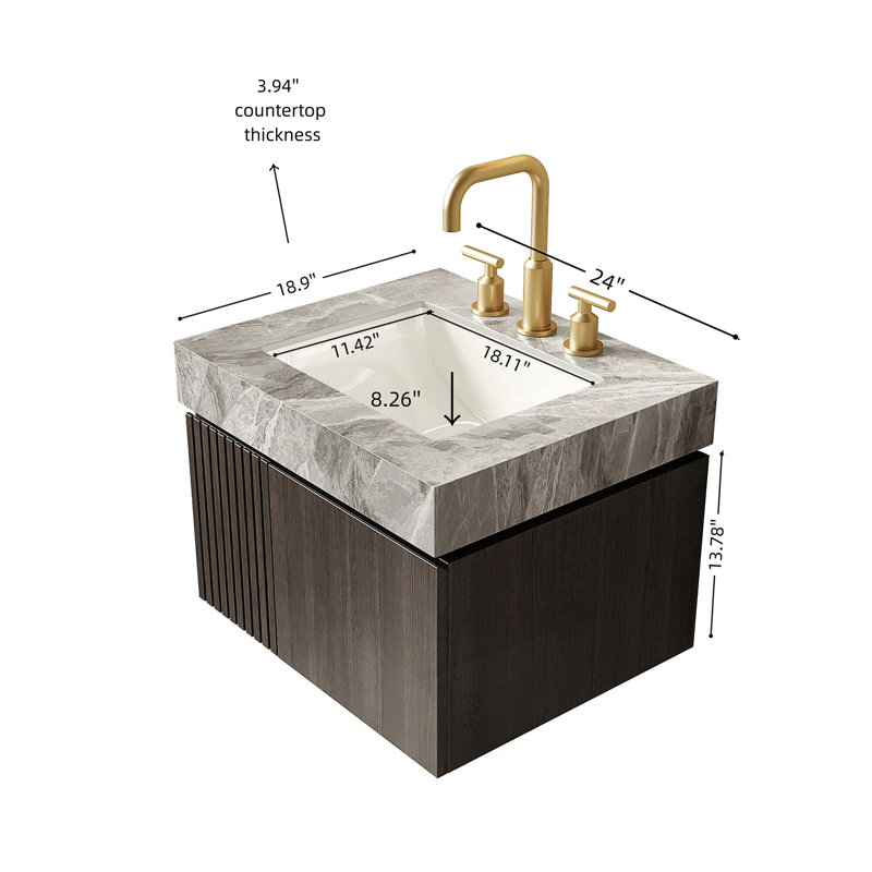 Meuble-lavabo 24 po avec lavabo, Espresso, Light Grey, 8" Widespread