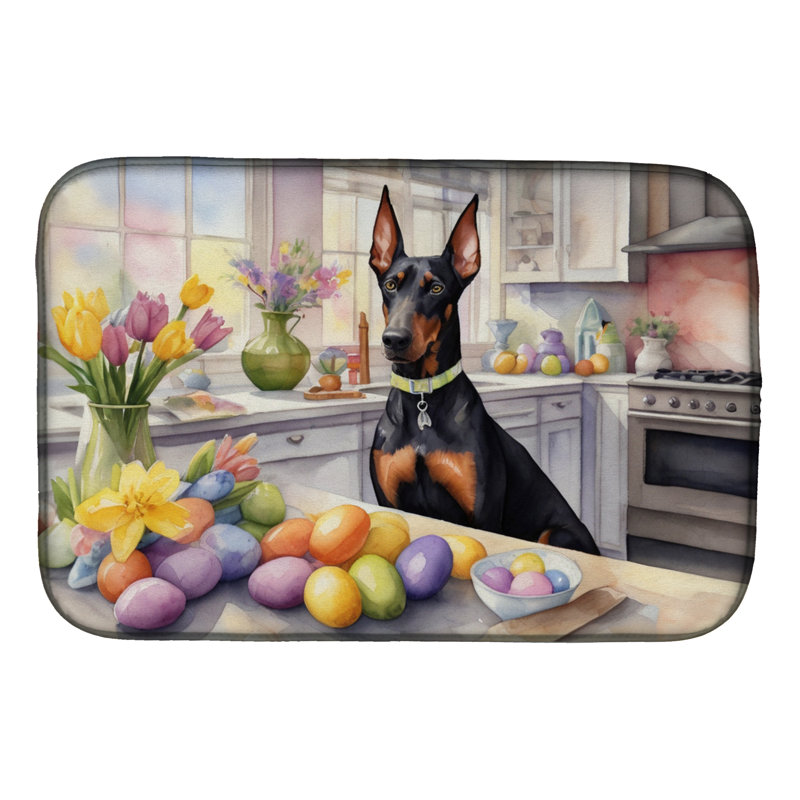 Decorating Easter Doberman Pinscher Dish Drying Mat