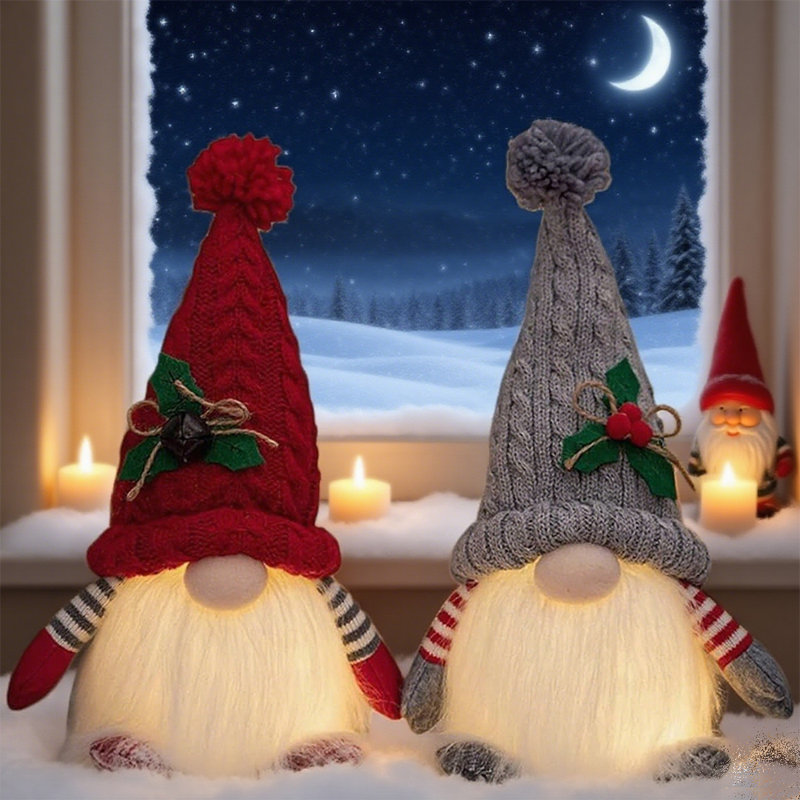 2 pièces illuminent les gnomes de Noël illuminant les gnomes de Noël en peluche des poupées de père Noël scandinaves (gris)