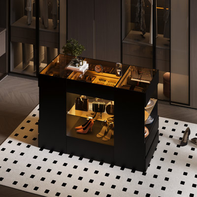 Modern Closet Island with Showcase, LED Lighting and Ample Storage