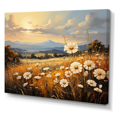 Magnifique champ de fleurs chaudes sur toile