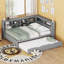 Lit de jour pleine grandeur en bois avec lit gigogne, tablette de rangement et ports USB, canapé-lit en pin massif pour la chambre à coucher, gris-118755146-118755145