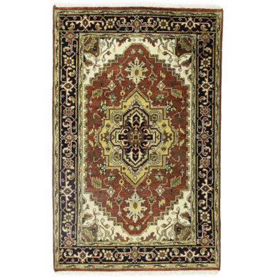 Gallipolis Oriental Handmade Hand-Knotted Rectangle 3'10"" x 6' Wool Area Rug in Red/Cream/Yellow -  Charlton HomeÂ®, 5A97493EED1645659D0DDA7F00ECC591