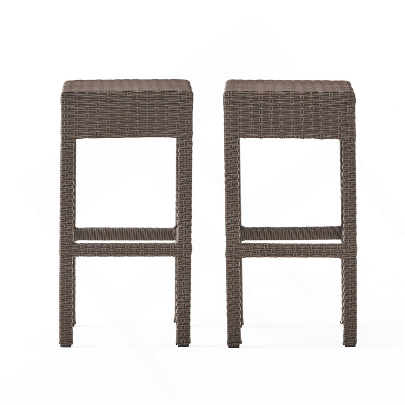 Outdoor PE Rattan Backless Barstools, Set Of 2, Dark Brown