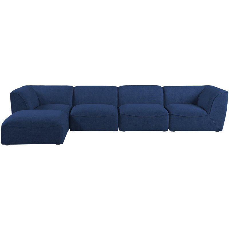Hollowayville Upholstered L-Shaped Sectional with Ottoman Reversible, Navy Linen Textured Fabric