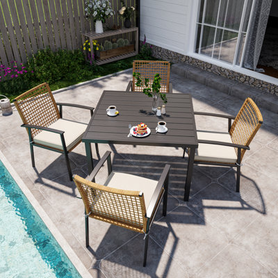 Aljaquan Square 4 - Person 37" Long Iron Dining Set with Cushions