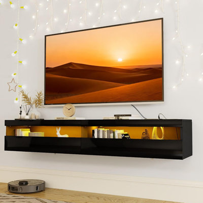 SME-DSG09-71 71-inch Floating Black TV Stand 180.3x37x30.5cm
