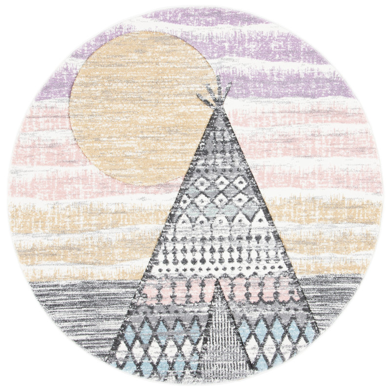 Tapis gris / rose Highland Creek, Rond 3 pi