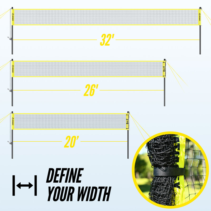 32ft, 26ft and 20ft Width and Height Adjustable Volleyball and Badminton Combo Set with Net