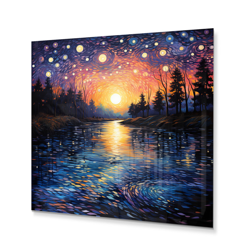 Vangogh Twilight Reflections Pointillism - Vangogh, reproduction d'art en métal, H 16 po x l 16 po x P 1 po