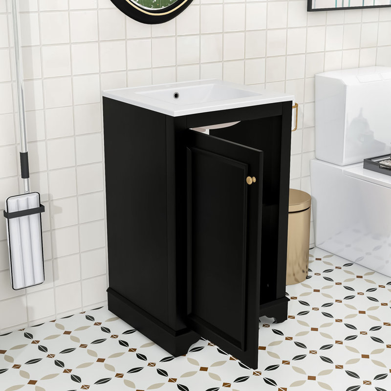Premium Bathroom Vanity with Integrated Sink - Wood & MDF Construction, Black
