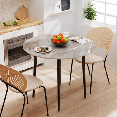 Anglica Round Stone Top with Iron Base Dining Table