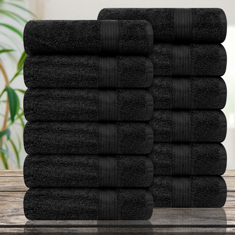 Serviette 100% coton 600 g / m² 18 x 28 po, Noir, Hand Towels- 12 Pack