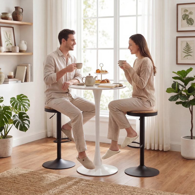 Swivel Solid Wood Bar Stools, Adjustable Height Backless Counter Stools for Kitchen Island, Industrial Rustic Stool Set with Footrest