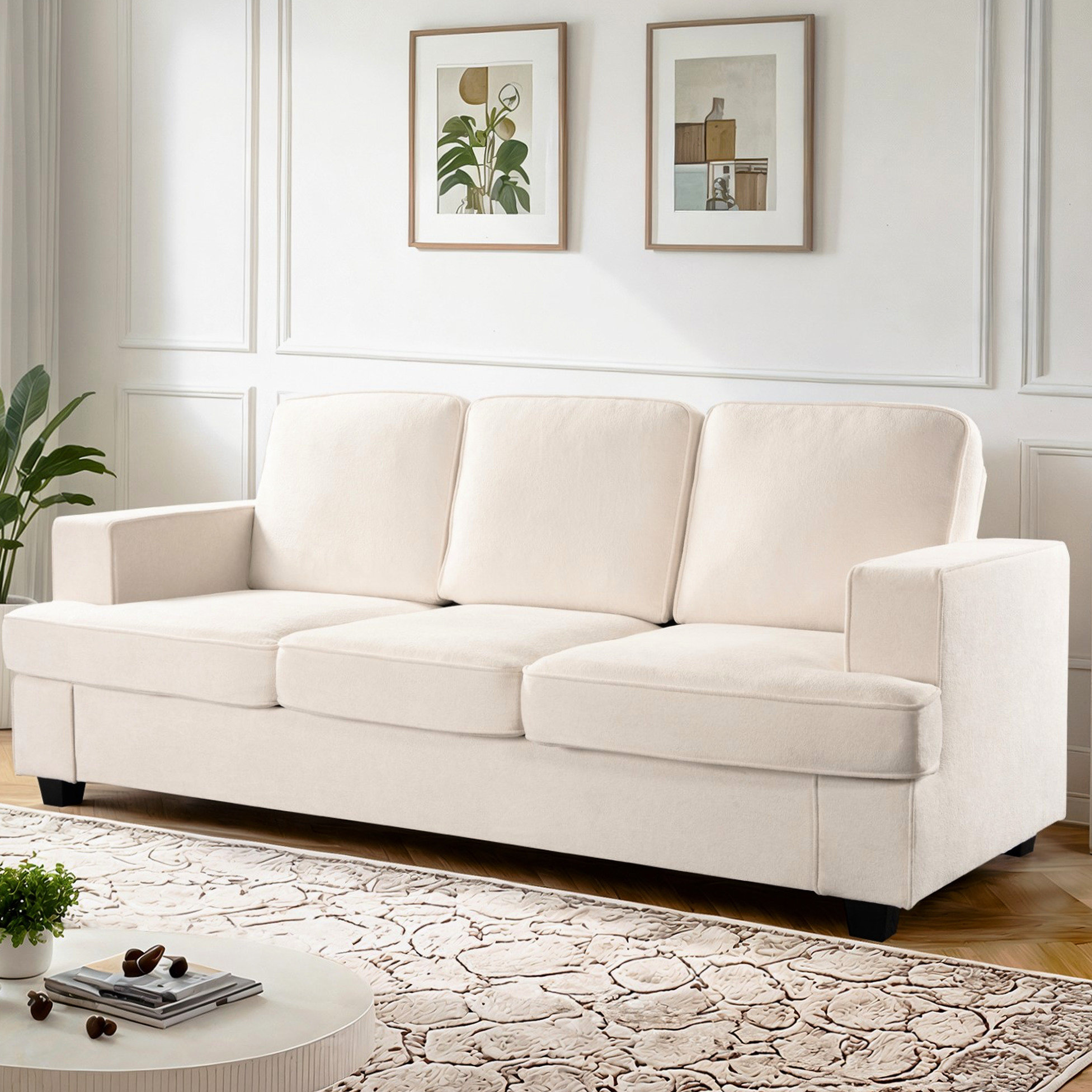 Latitude Run® 3 Seater Velvet Couch With Deep Seating, High Foam ...
