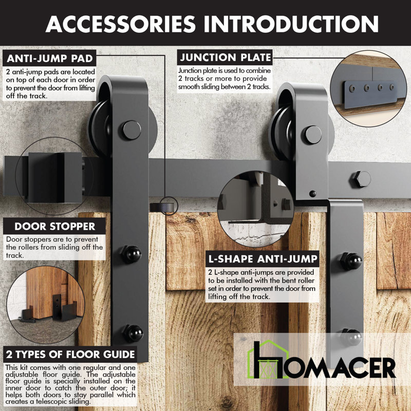 Black Rustic Classic Design Single Track Bypass Two Door Hardware Kit( Door Not Included), 120"