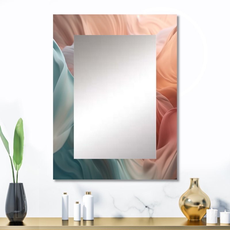 «Orange Blue Dancing Colors II» - miroir mural décoratif minimaliste, miroir orange, impression d'art en métal, 32 po x 24 po