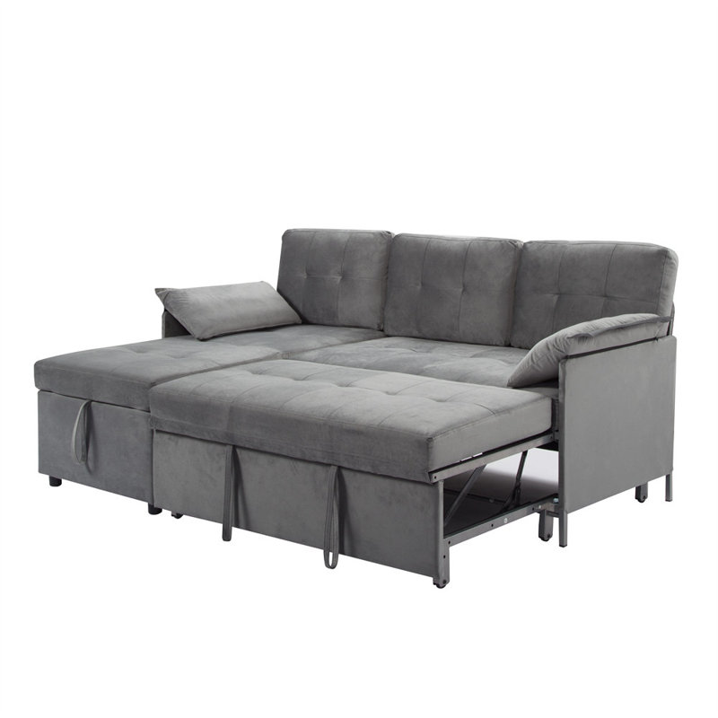 77.6” Reversible Sectional Sleeper Sofa, Gray Velvet