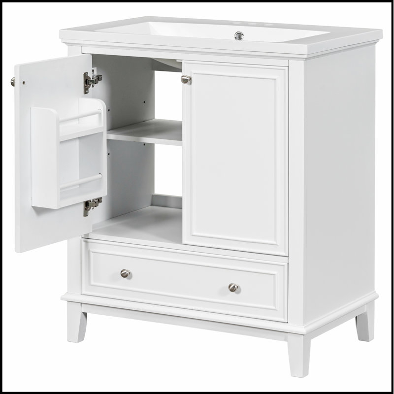 Meuble-lavabo de 30 po avec lavabo, armoire et tiroir en bois durable, design moderne et fonctionnel, Blanc