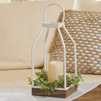 13.39'' H Wood Tabletop Lantern with Candle Included