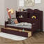 Lit de jour simple avec tiroirs de rangement et étagère de tête de lit, structure de lit de jour rétro en bois-754638213