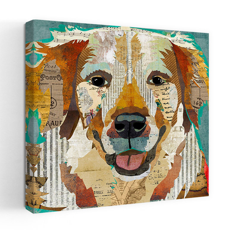 Art contemporain doré pour chien, H 18 po x l 18 po
