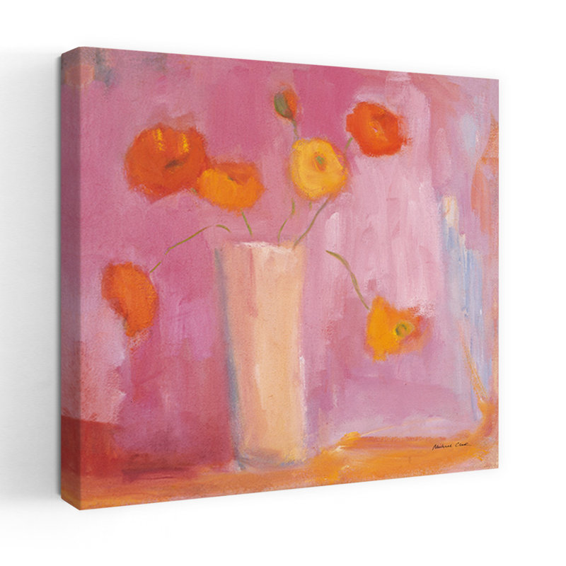 Art contemporain coquelicot, H 48 po x l 48 po