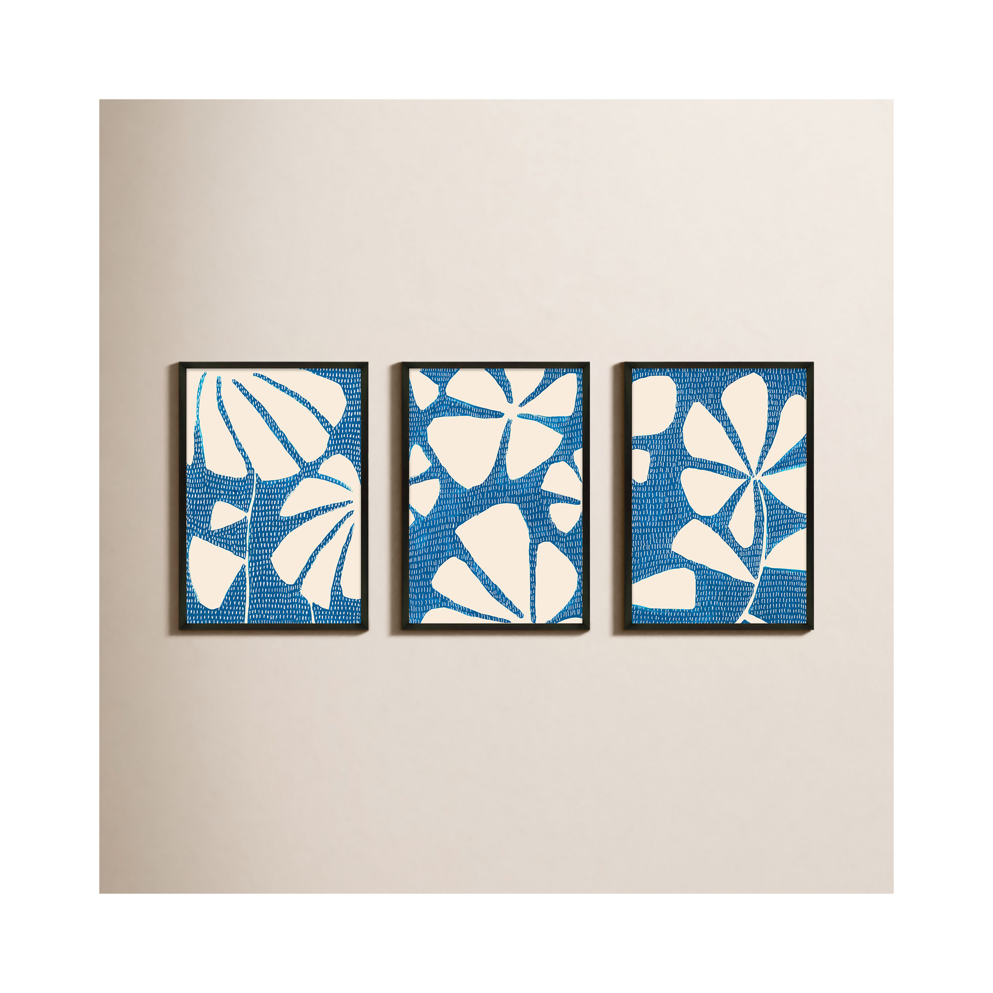 Ceramic Blue 3-6. Set of 3 by Andrea Stokes - Framed Wall Art, Black Picture Framed Paper, 25" H x 17.5" W